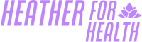 Heather for Health logo featuring a purple lotus flower next to bold text, symbolizing wellness, balance, and holistic fitness.